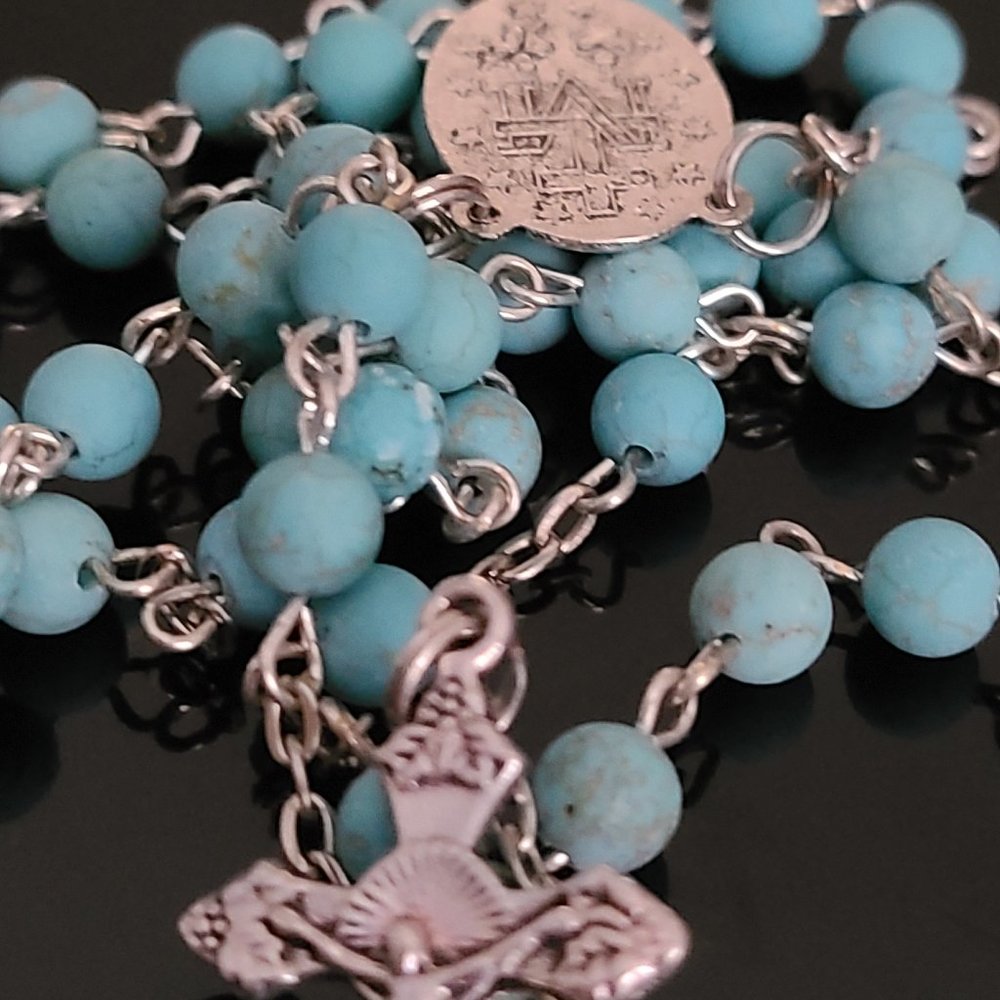 Blue Turquoise Catholic Rosary First Communion Gift-Catholic Rosary - Picture 7 of 7